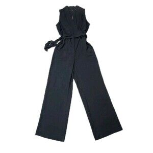 Banana Republic Jumpsuit V-Neck Sleeveless Button Polyester Black Womens Size 4